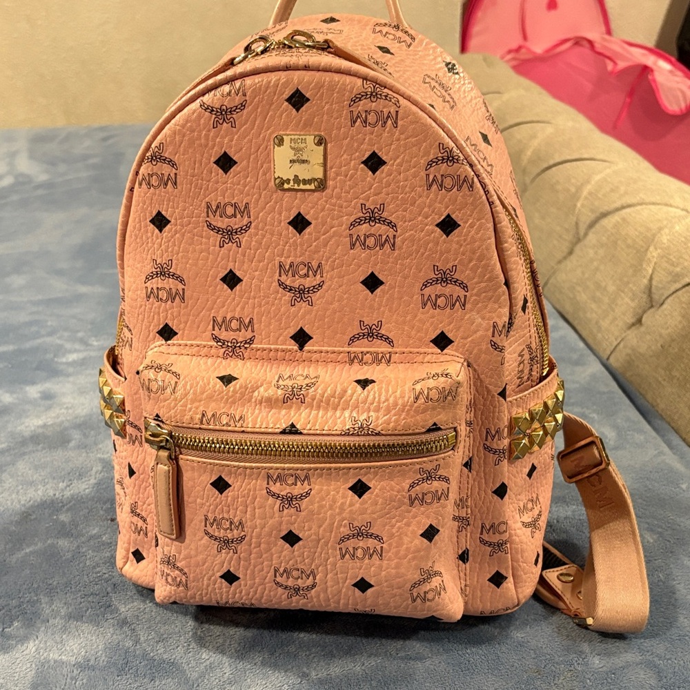 MCM Pink Backpack with Gold Accents